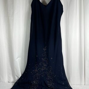 R&M Richards Navy Maxi Dress with Gold Accents size 10